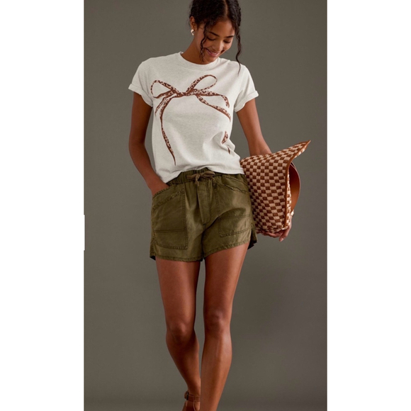 Pilcro Pants - Anthropologie Olive Green Drawstring Linen-Blend Shorts - Size S